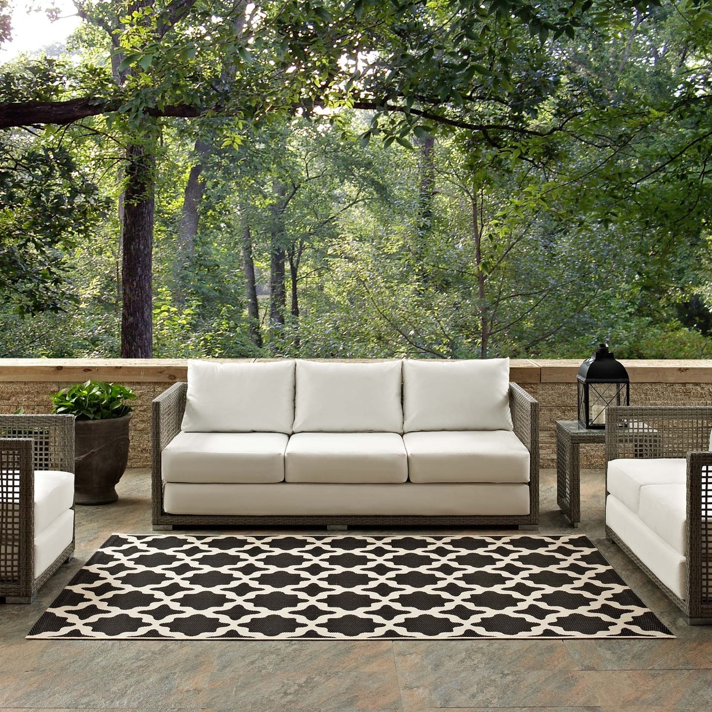 Modway Outlet Cerelia Moroccan Trellis Indoor and Outdoor 9x12 Area Rug by Modway Living Room Rugs Black and Beige - R-1139F-912