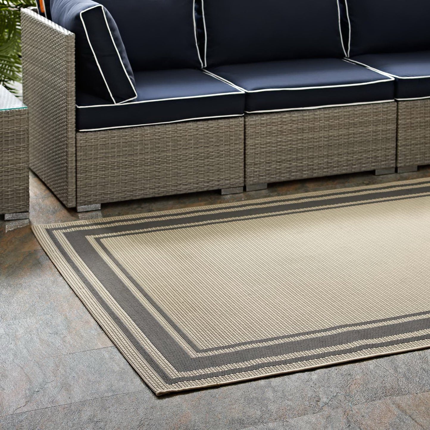 Modway Outlet Rim Solid Border Indoor and Outdoor 8x10 Area Rug by Modway Living Room Rugs Gray and Beige - R-1140D-810
