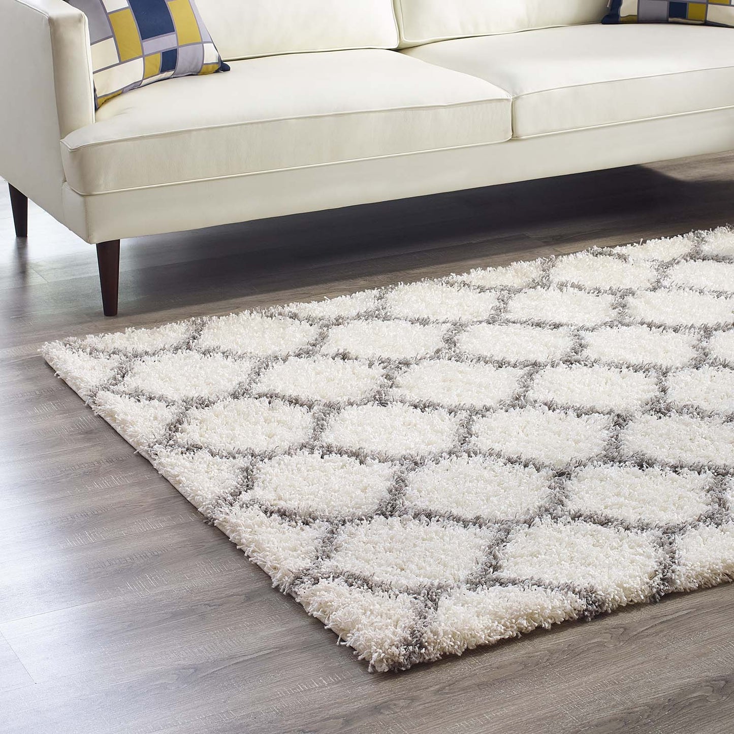 Modway Outlet Solvea Moroccan Trellis 5x8 Shag Area Rug by Modway Living Room Rugs Ivory and Gray - R-1143C-58