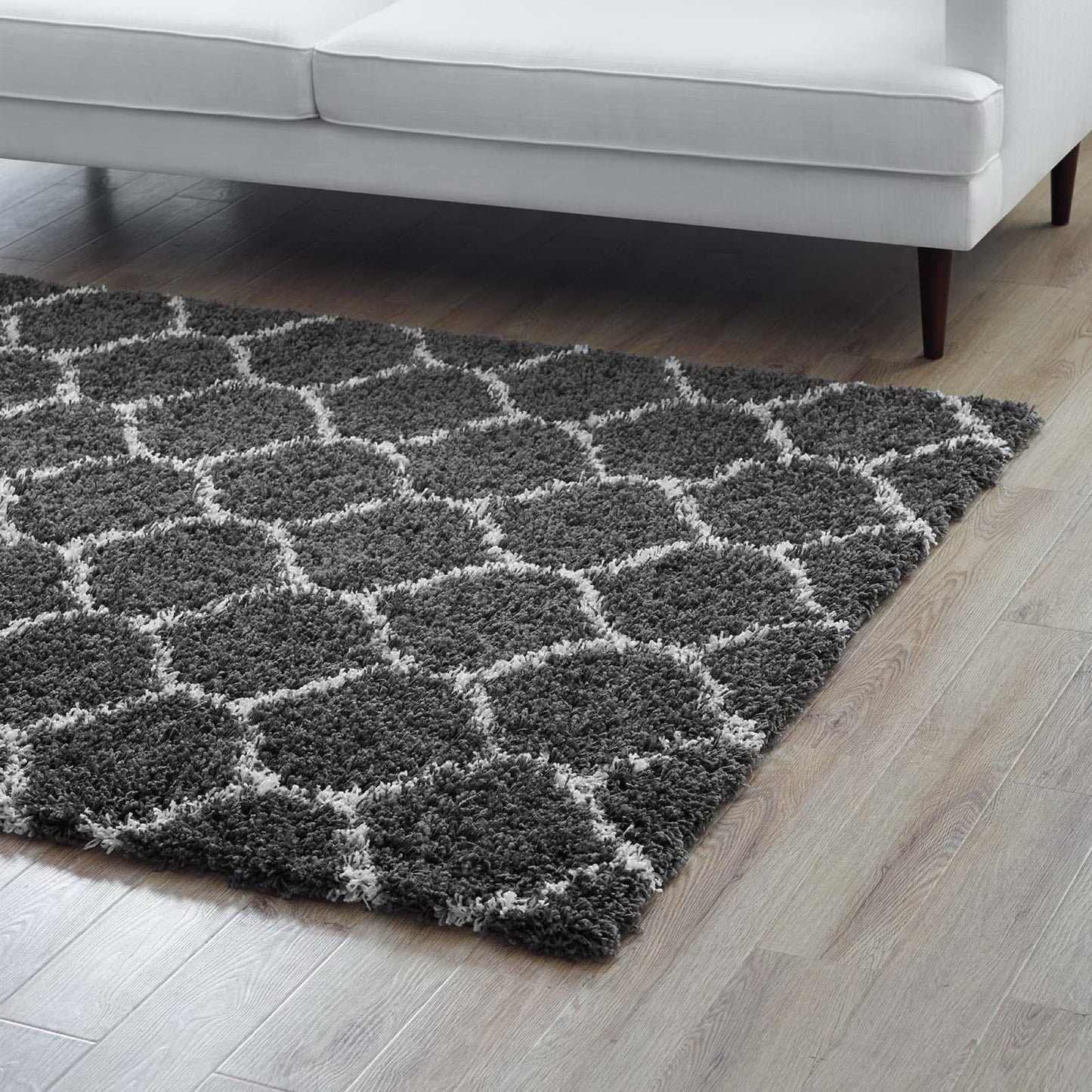 Modway Outlet Solvea Moroccan Trellis 5x8 Shag Area Rug by Modway Living Room Rugs Dark Gray and Ivory - R-1143D-58