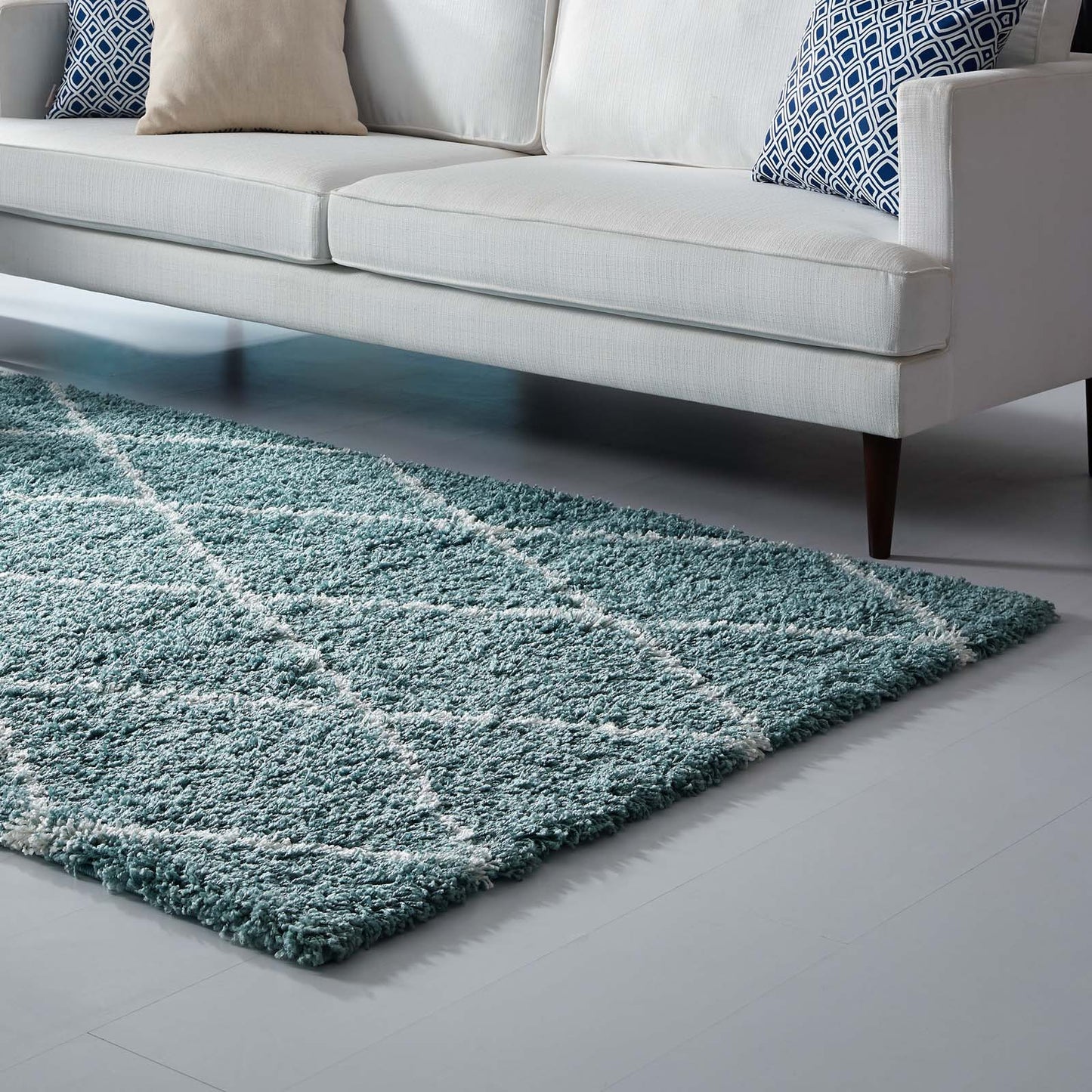 Modway Outlet Toryn Diamond Lattice 8x10 Shag Area Rug by Modway Living Room Rugs Aqua Blue and Ivory - R-1144E-810
