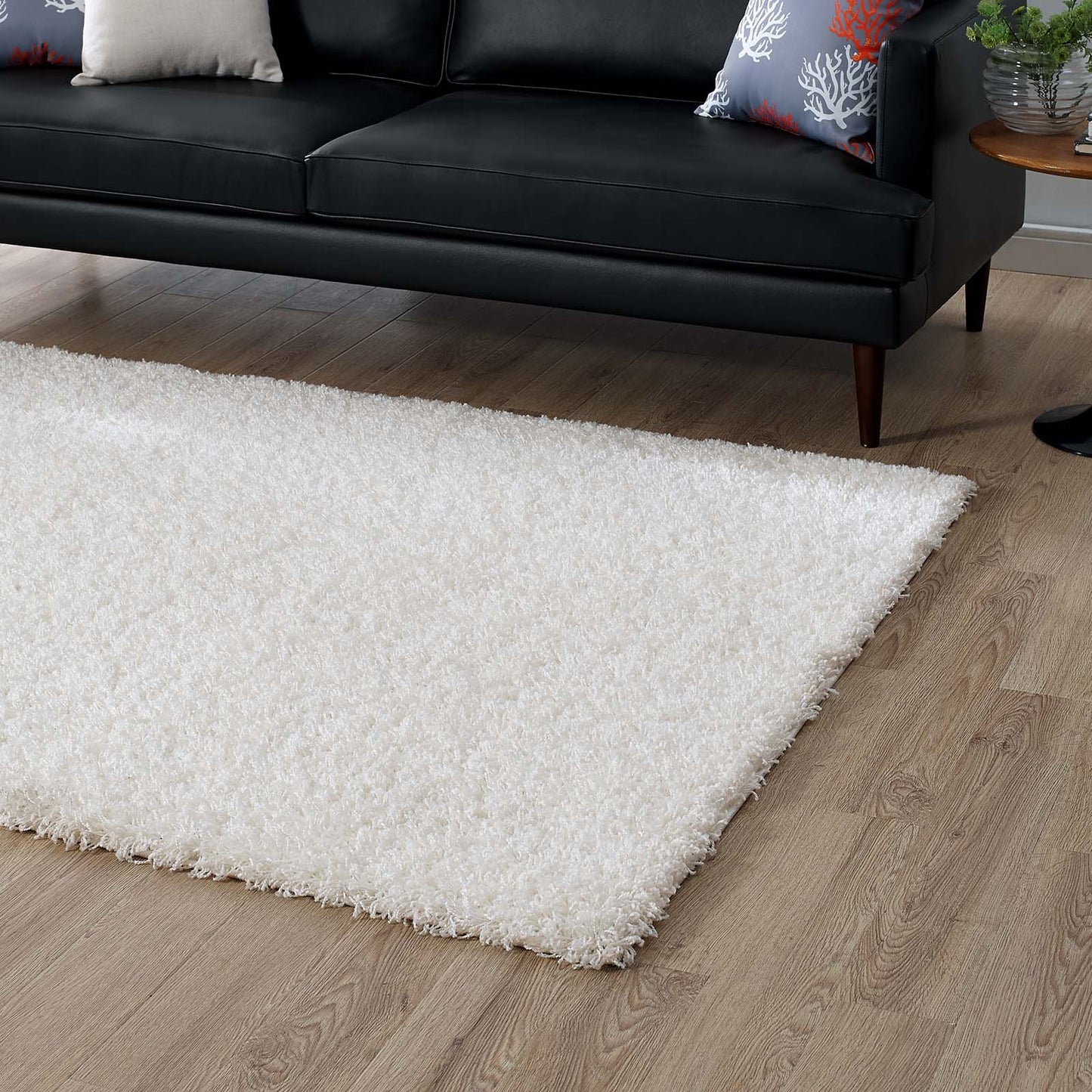 Modway Outlet Enyssa Solid 5x8 Shag Area Rug by Modway Living Room Rugs Ivory White - R-1145C-58