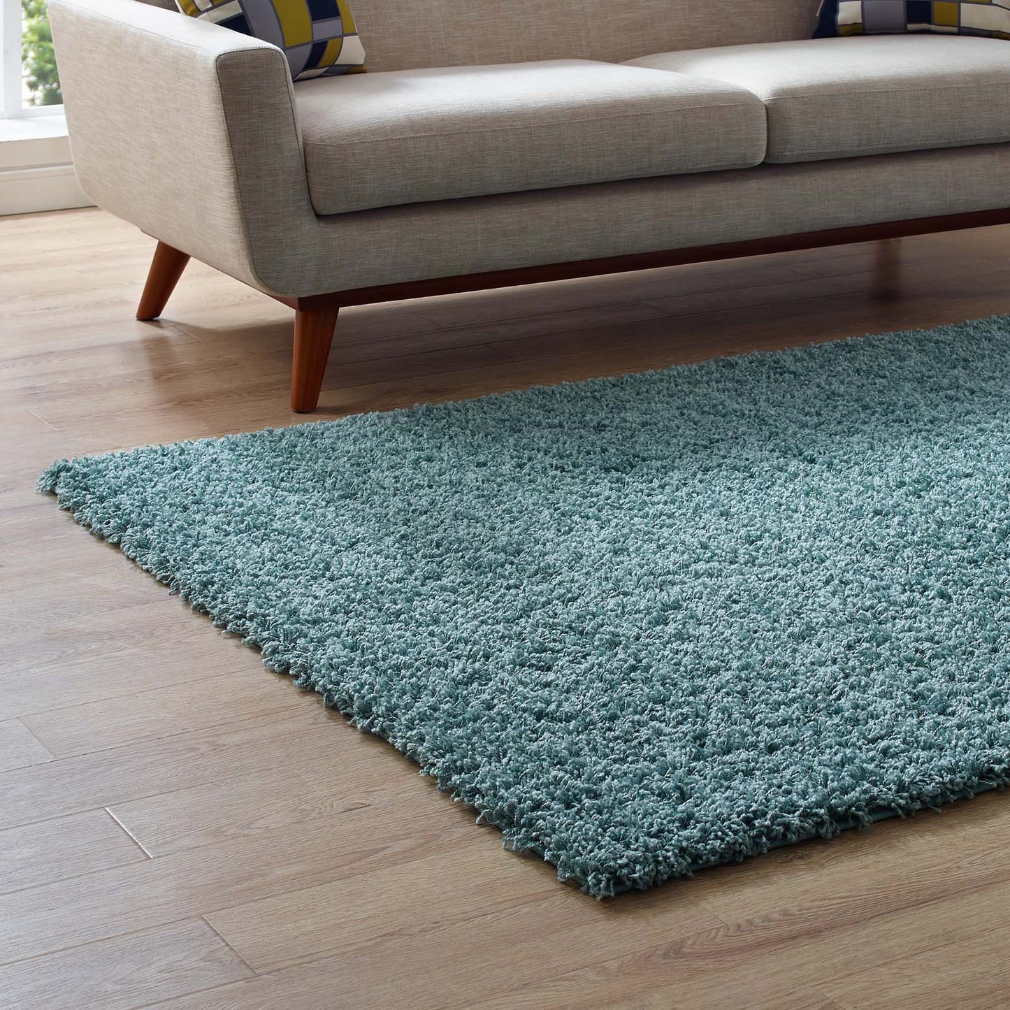 Modway Outlet Enyssa Solid 8x10 Shag Area Rug by Modway Living Room Rugs Aqua Blue and Ivory - R-1145E-810