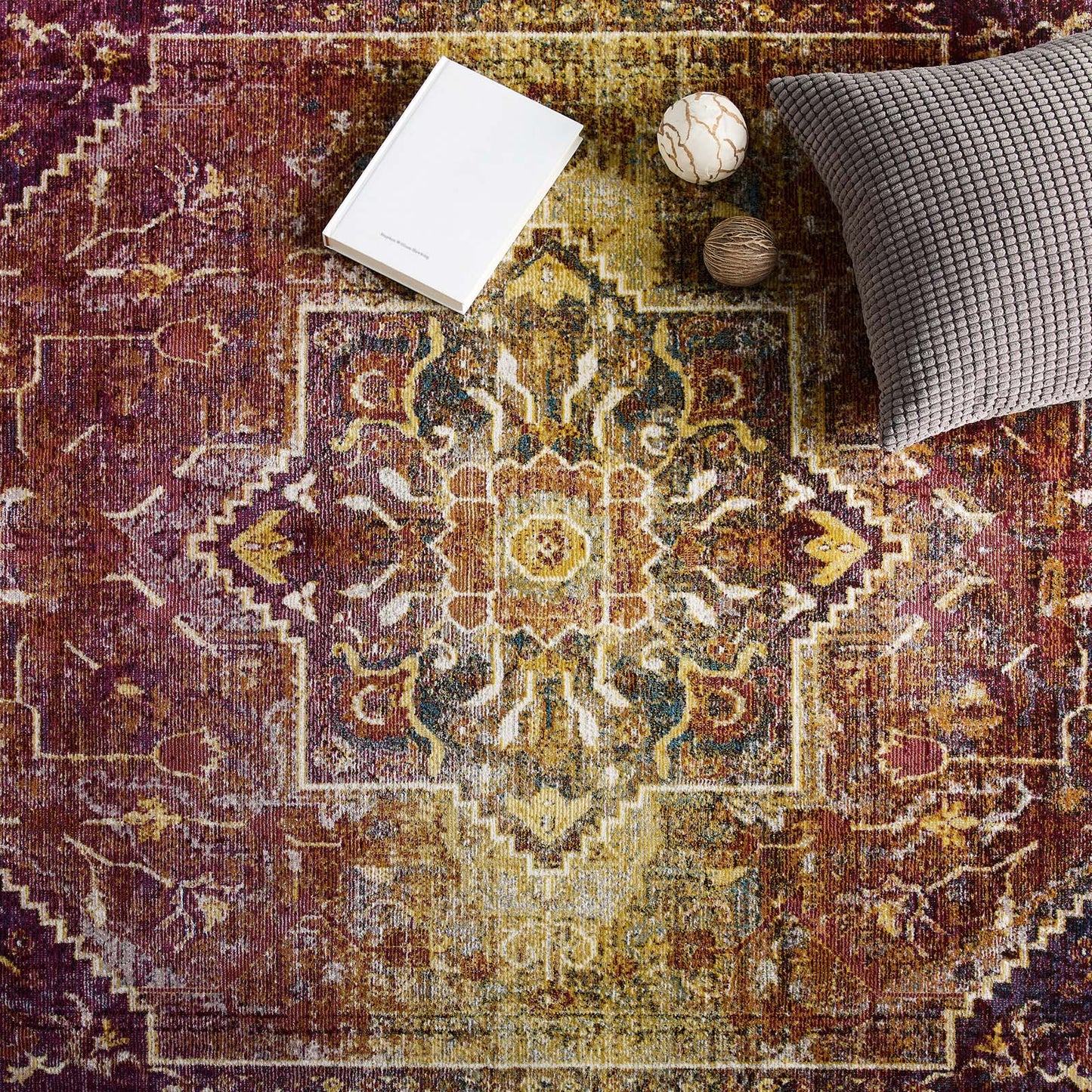 Modway Outlet Success Kaede Transitional Distressed Vintage Floral Vintage Medallion 5x8 Area Rug by Modway Living Room Rugs Multicolored - R-1157A-58