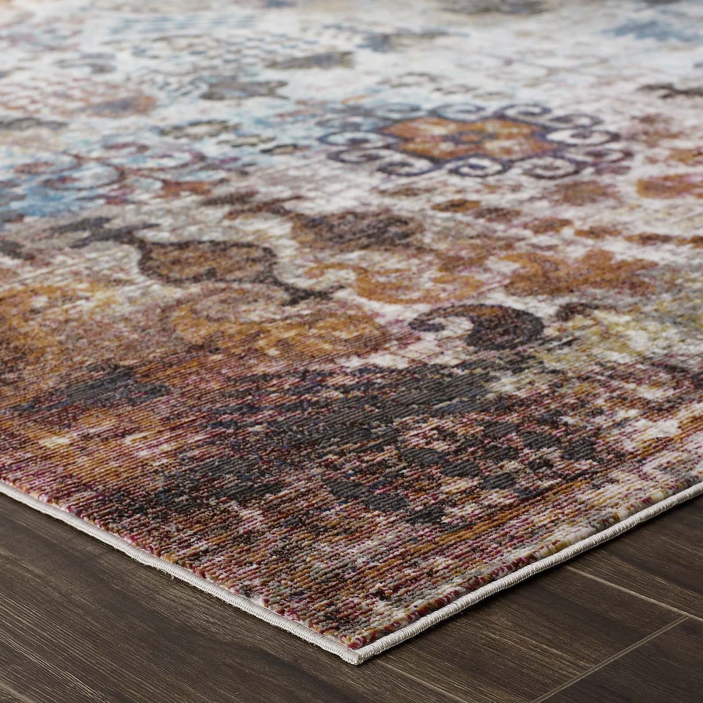 Modway Outlet Success Tahira Transitional Distressed Vintage Floral Moroccan Trellis 5x8 Area Rug by Modway Living Room Rugs Multicolored - R-1159A-58