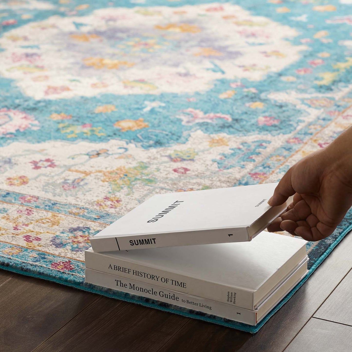 Modway Outlet Success Anisah Distressed Floral Vintage Medallion 8x10 Area Rug by Modway Living Room Rugs Blue Ivory Yellow Orange - R-1163C-810