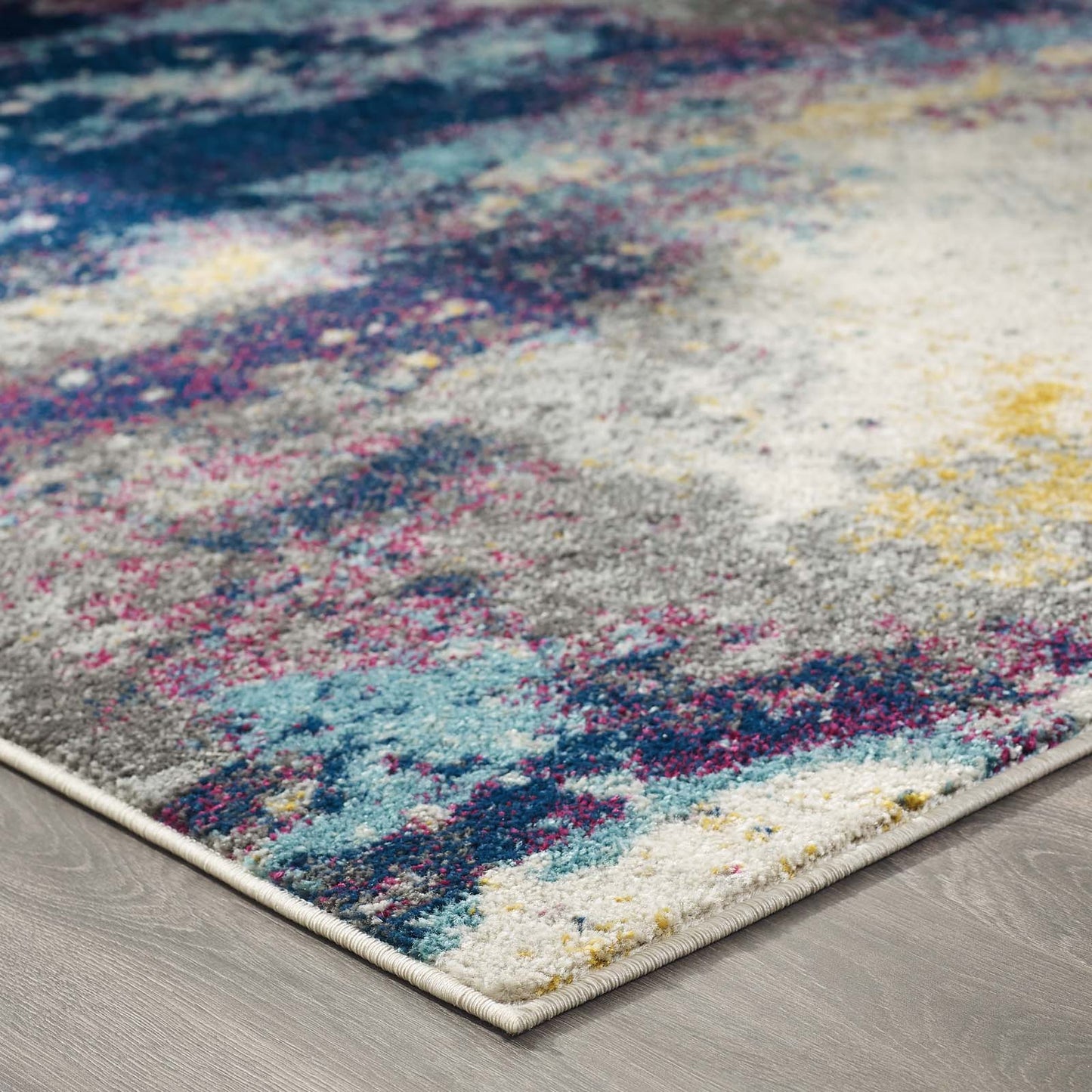 Modway Outlet Entourage Adeline Contemporary Modern Abstract 8x10 Area Rug by Modway Living Room Rugs Blue Gray Yellow Ivory Pink - R-1167B-810