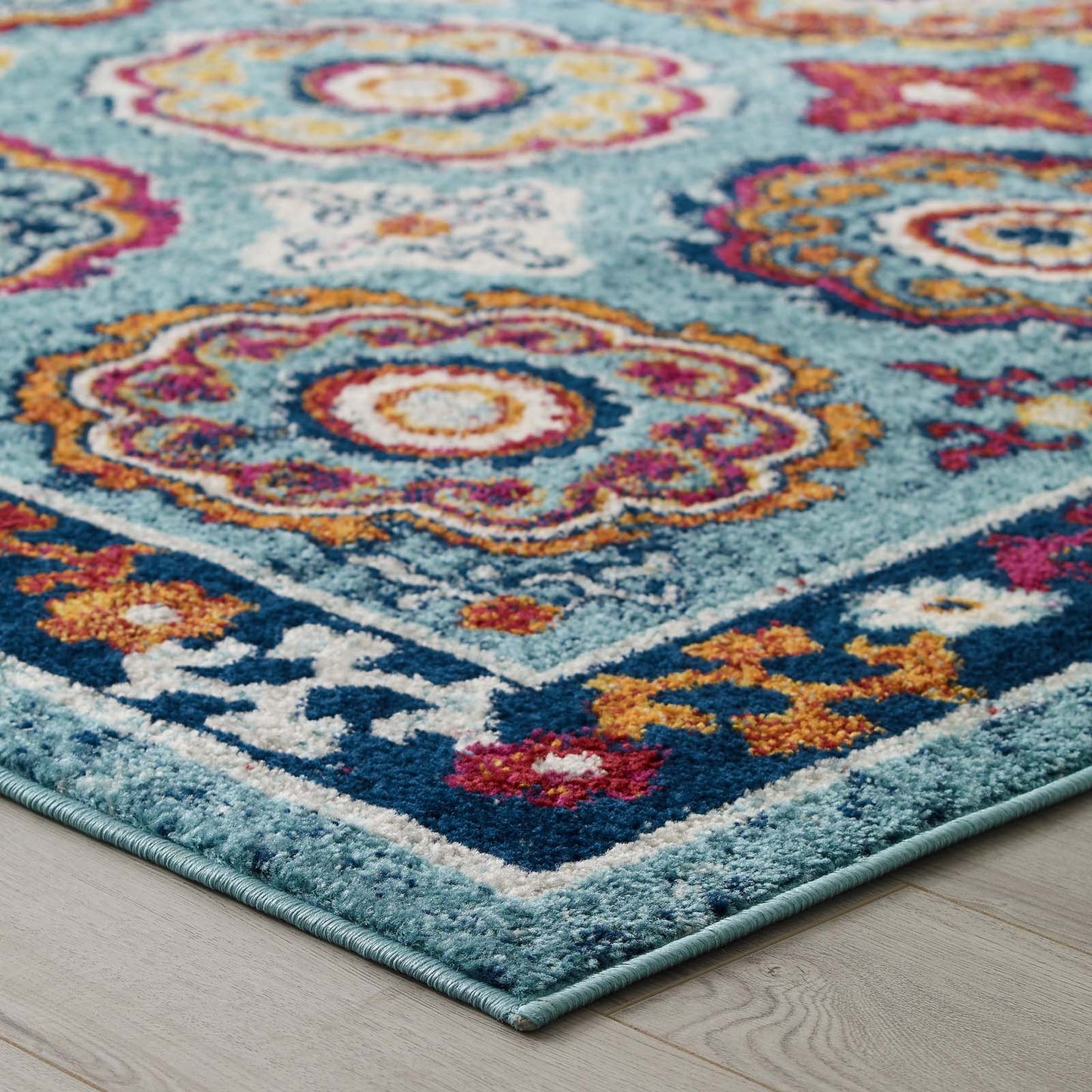 Modway Outlet Entourage Odile Distressed Floral Moroccan Trellis 8x10 Area Rug by Modway Living Room Rugs Blue Red Orange Yellow - R-1168B-810