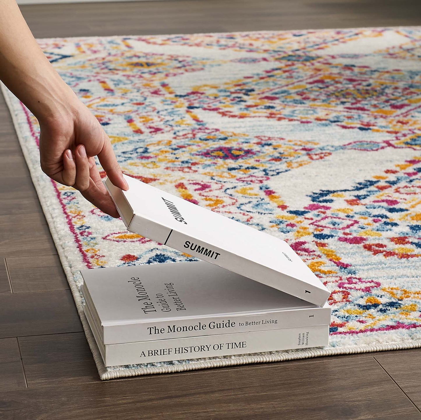 Modway Outlet Entourage Khalida Distressed Floral Lattice 8x10 Area Rug by Modway Living Room Rugs Ivory Blue Orange Yellow Red - R-1169A-810