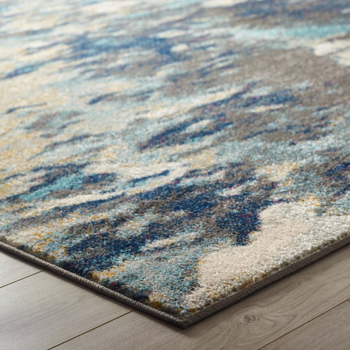Modway Outlet Entourage Foliage Contemporary Modern Abstract 8x10 Area Rug by Modway Living Room Rugs Blue Tan Gray - R-1172B-810