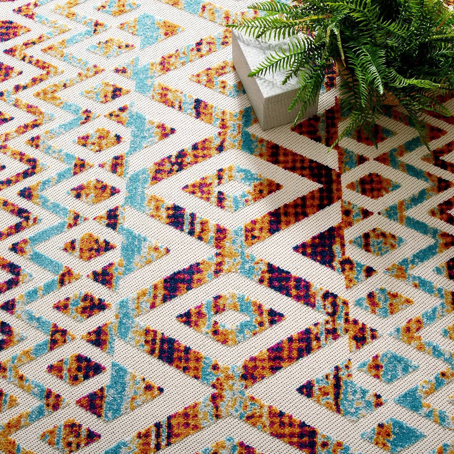 Modway Outlet Reflect Tamako Diamond and Chevron Moroccan Trellis 5x8 Indoor / Outdoor Area Rug by Modway Living Room Rugs Multicolored - R-1177B-58