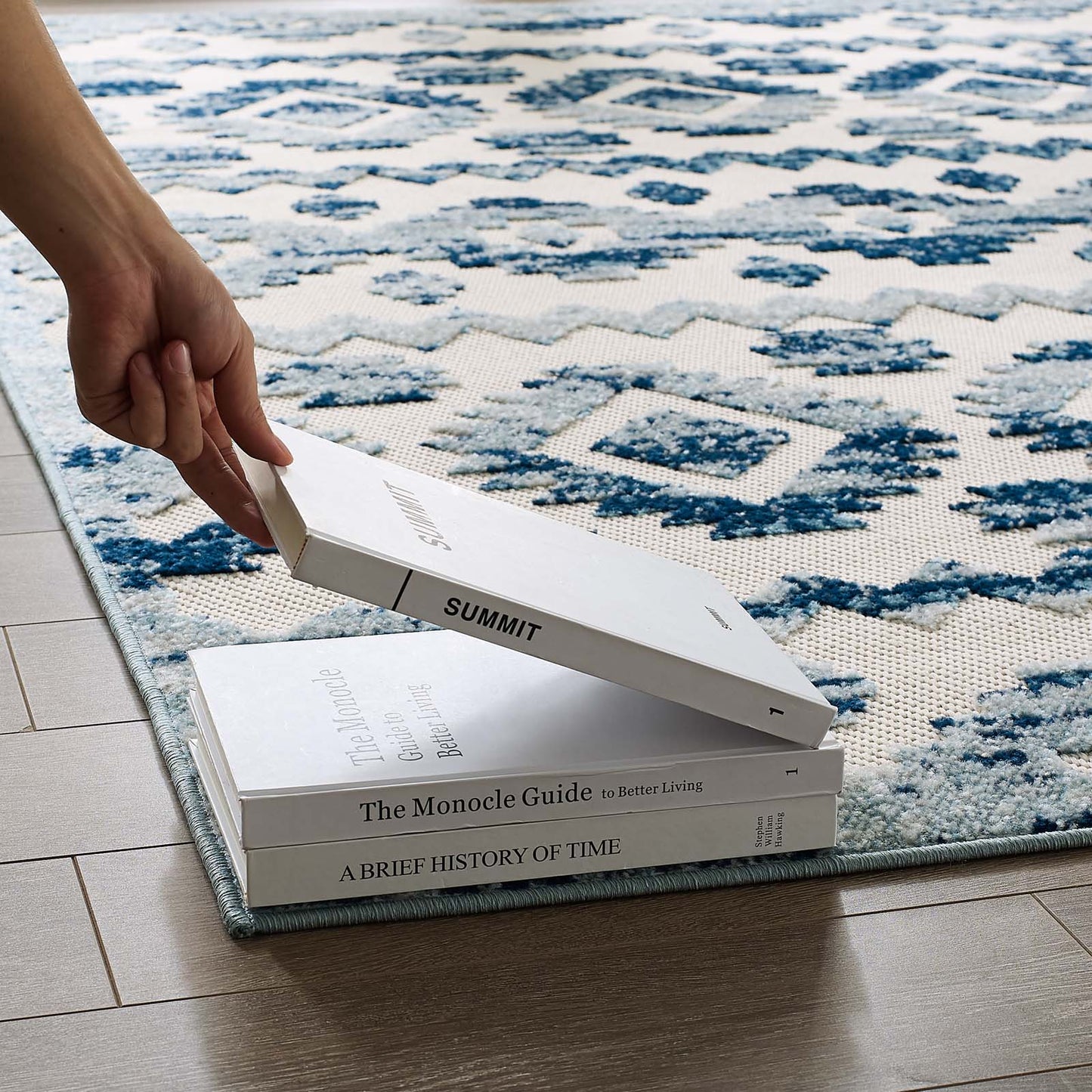 Modway Outlet Reflect Takara Abstract Diamond Moroccan Trellis 8x10 Indoor and Outdoor Area Rug by Modway Living Room Rugs Ivory and Blue - R-1180A-810