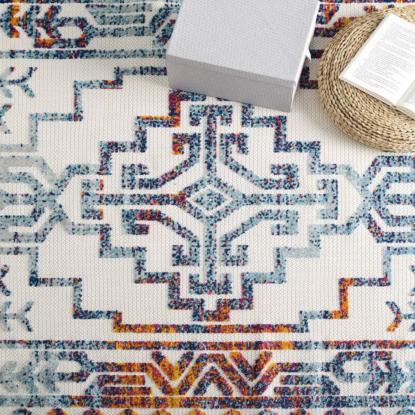 Modway Outlet Reflect Nyssa Distressed Geometric Southwestern Aztec 5x8 Indoor/Outdoor Area Rug by Modway Living Room Rugs Multicolored - R-1181A-58