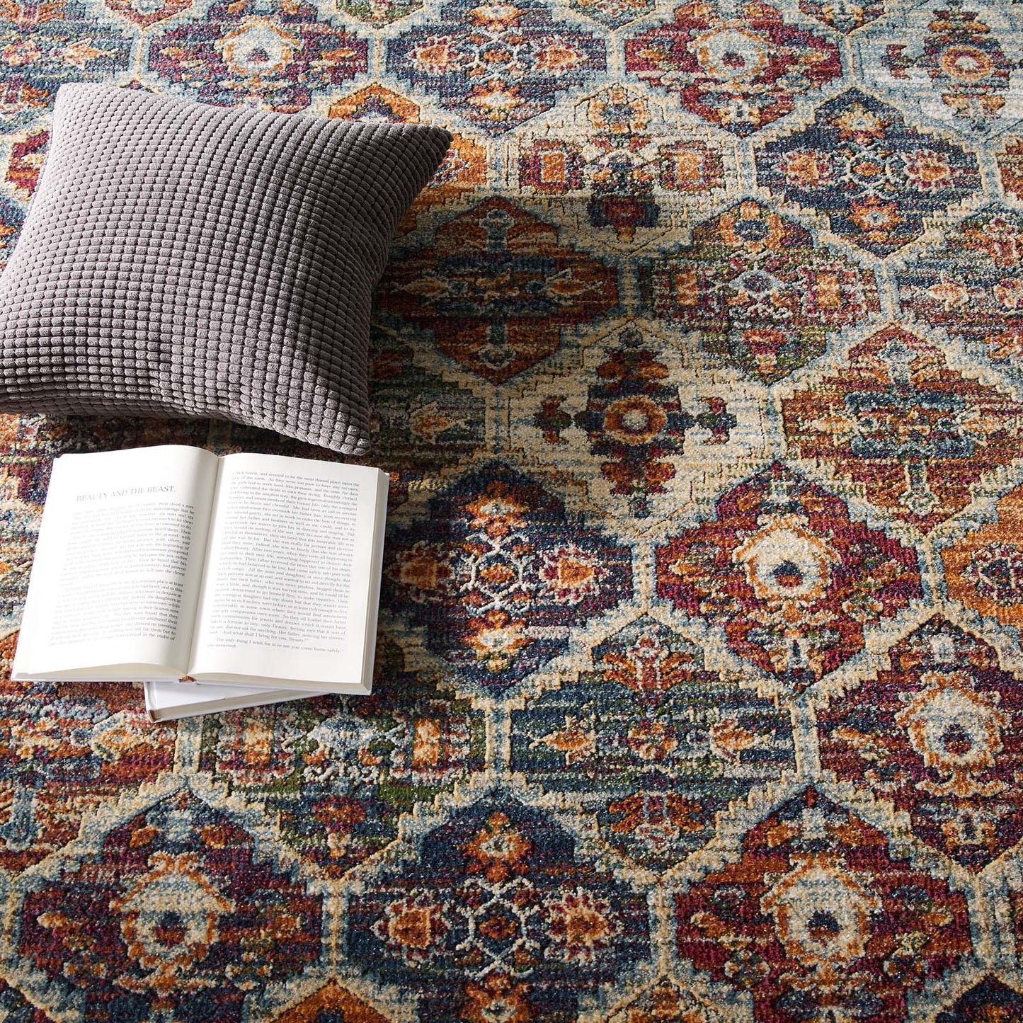 Modway Outlet Tribute Azalea Distressed Vintage Floral Lattice 8x10 Area Rug by Modway Living Room Rugs Multicolored - R-1185A-810