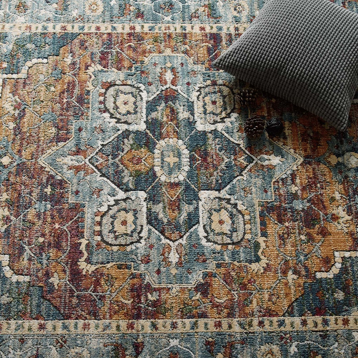 Modway Outlet Tribute Diantha Distressed Vintage Floral Vintage Medallion 5x8 Area Rug by Modway Living Room Rugs Multicolored - R-1190B-58