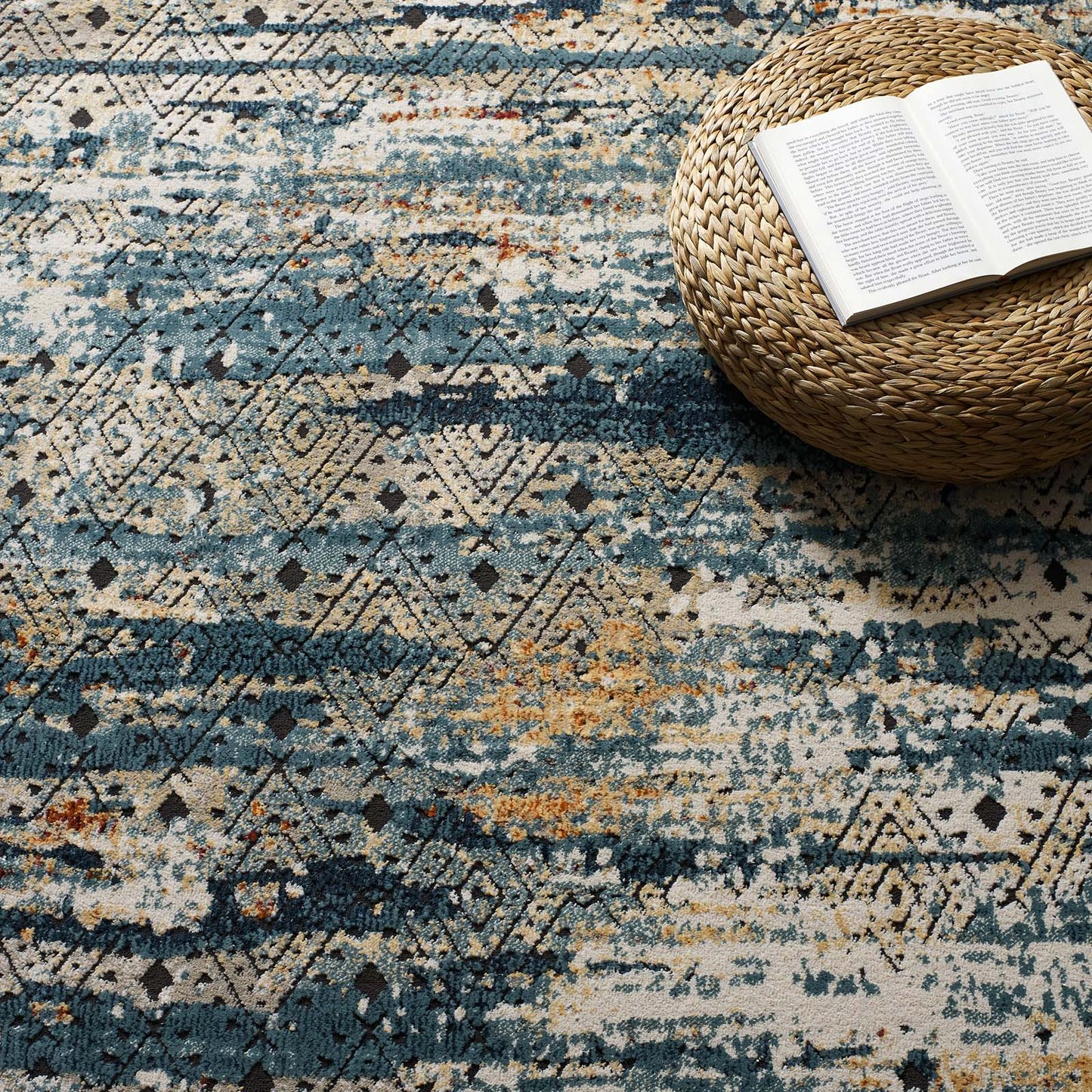 Modway Outlet Tribute Eisley Rustic Distressed Transitional Diamond Lattice 5x8 Area Rug by Modway Living Room Rugs Multicolored - R-1192A-58