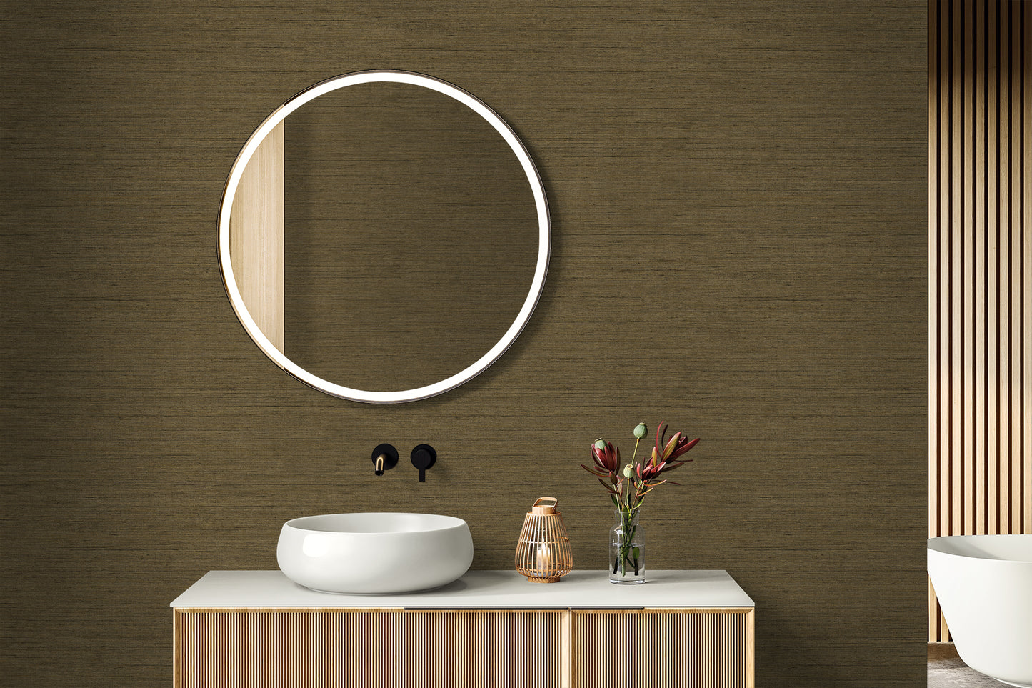 Seabrook Designs Threaded Faux Linen Contemporary Warm Neutrals, Beiges - RA40906