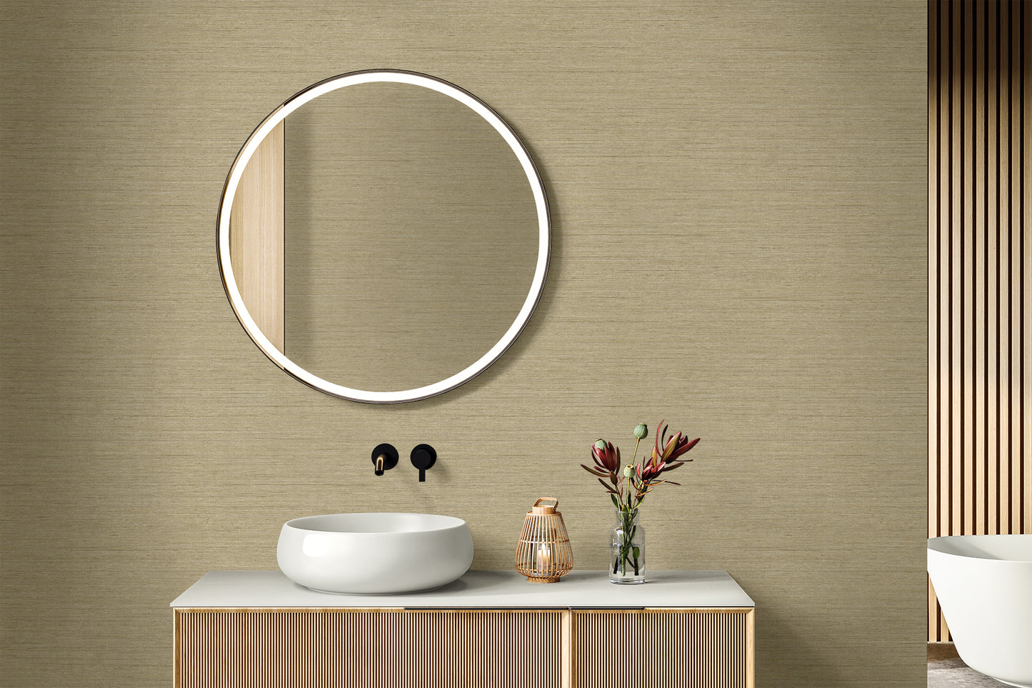 Seabrook Designs Threaded Faux Linen Contemporary Warm Neutrals, Beiges - RA40910