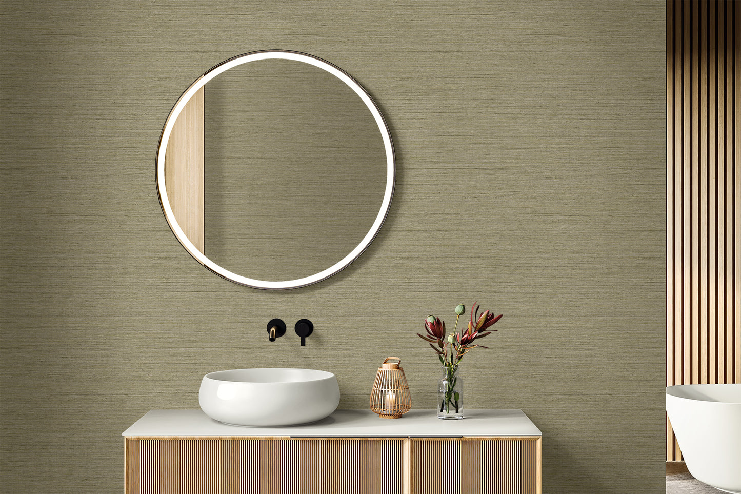 Seabrook Designs Threaded Faux Linen Contemporary Warm Neutrals, Beiges - RA40911