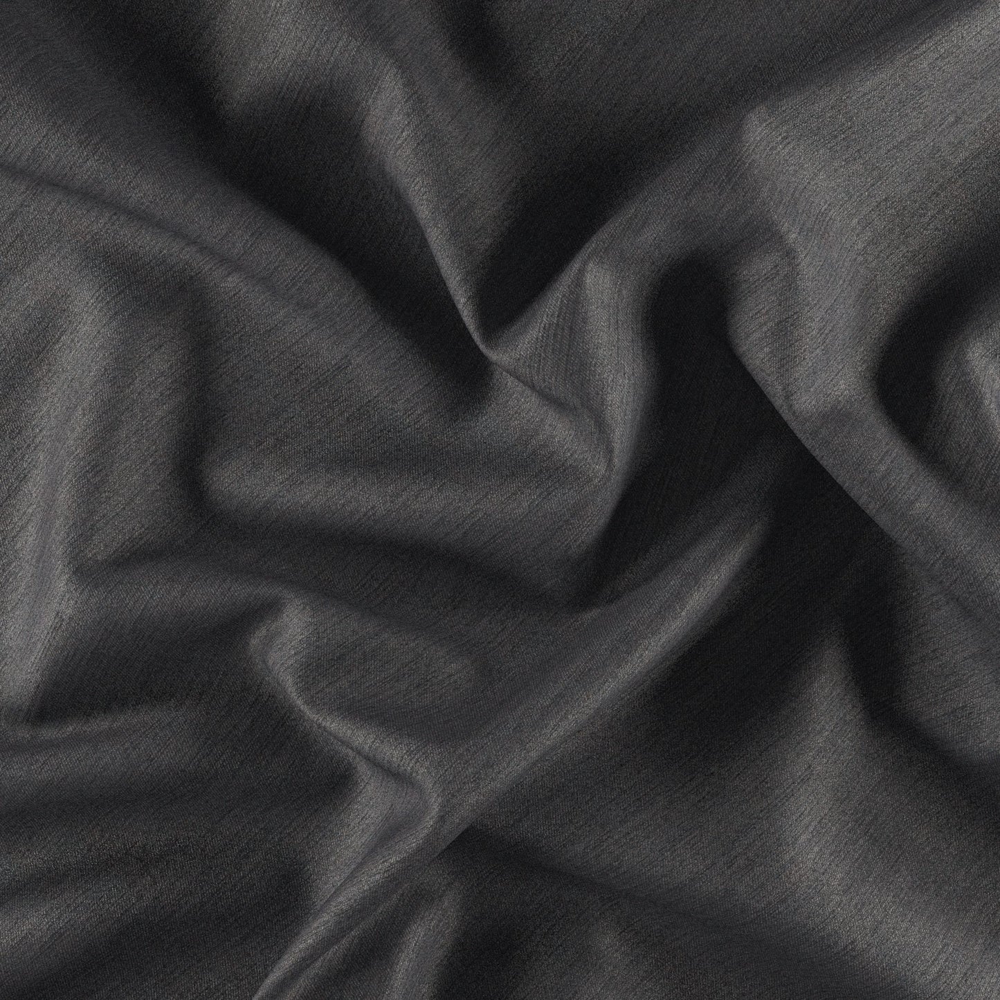 Charcoal grey fabric with soft folds and drape; subtle texture, versatile for clothing or decor