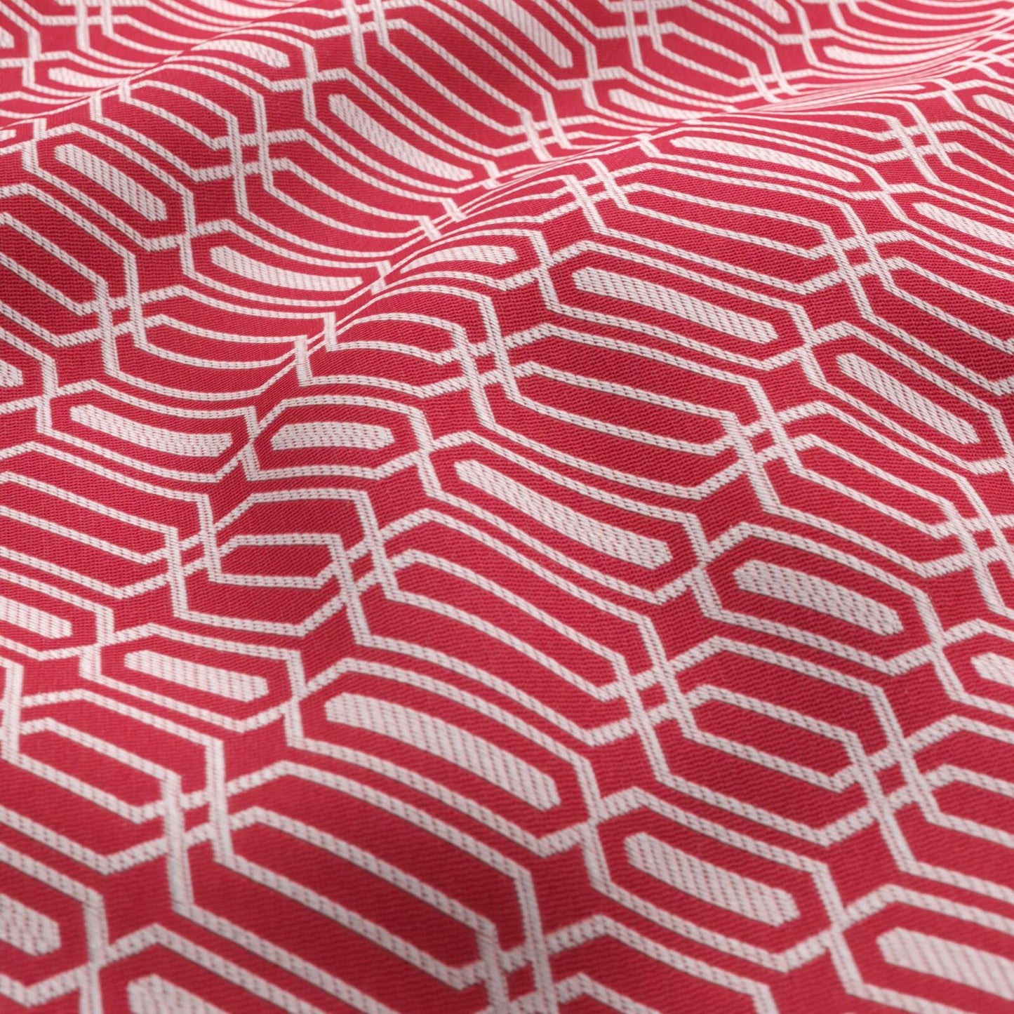 JF Fabrics FibreGuard Outdoor REEF 49 Fabric Geometric, Traditional, Trellis Red, White, Pink Jacquard, Outdoor - 9467049 J9301