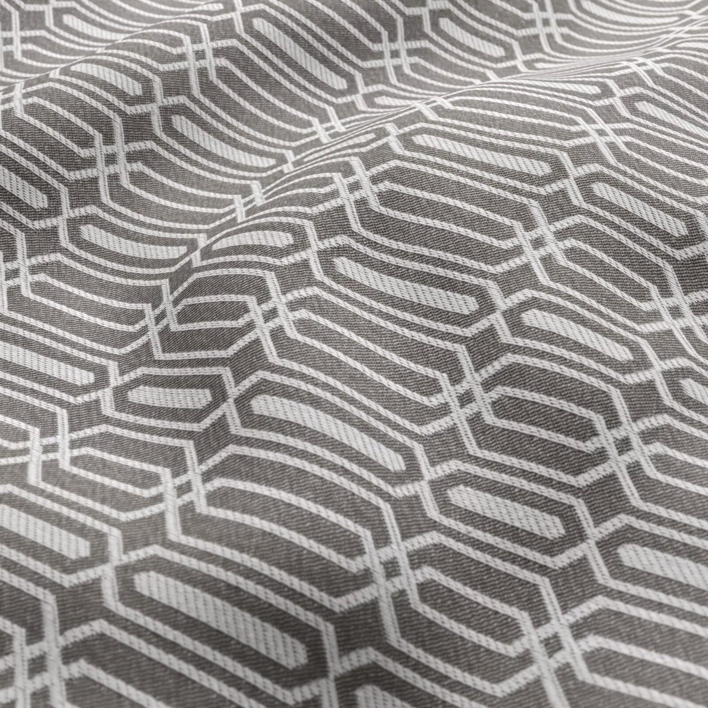JF Fabrics FibreGuard Outdoor REEF 97 Fabric Geometric, Traditional, Trellis Slate Grey, White, Beige Jacquard, Outdoor - 9467097 J9301