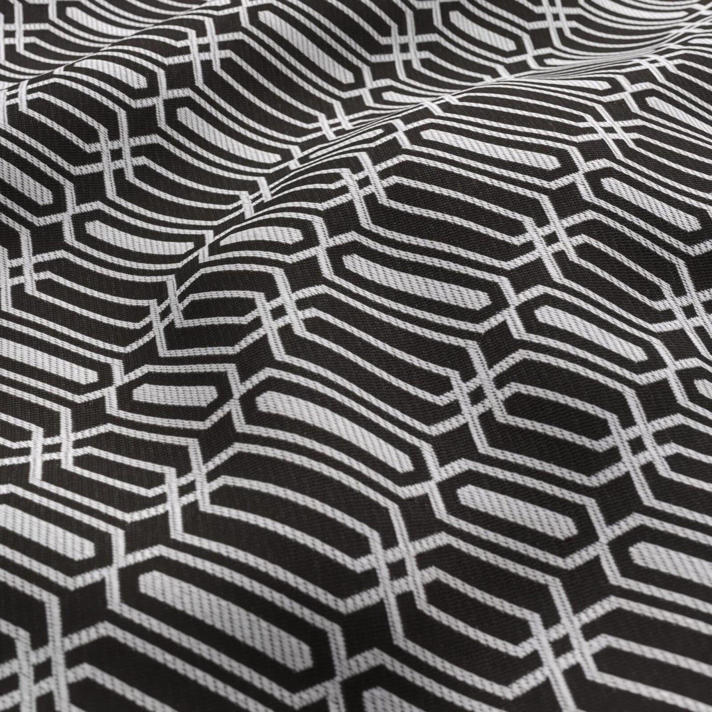 JF Fabrics FibreGuard Outdoor REEF 99 Fabric Geometric, Traditional, Trellis Black, White Jacquard, Outdoor - 9467099 J9301