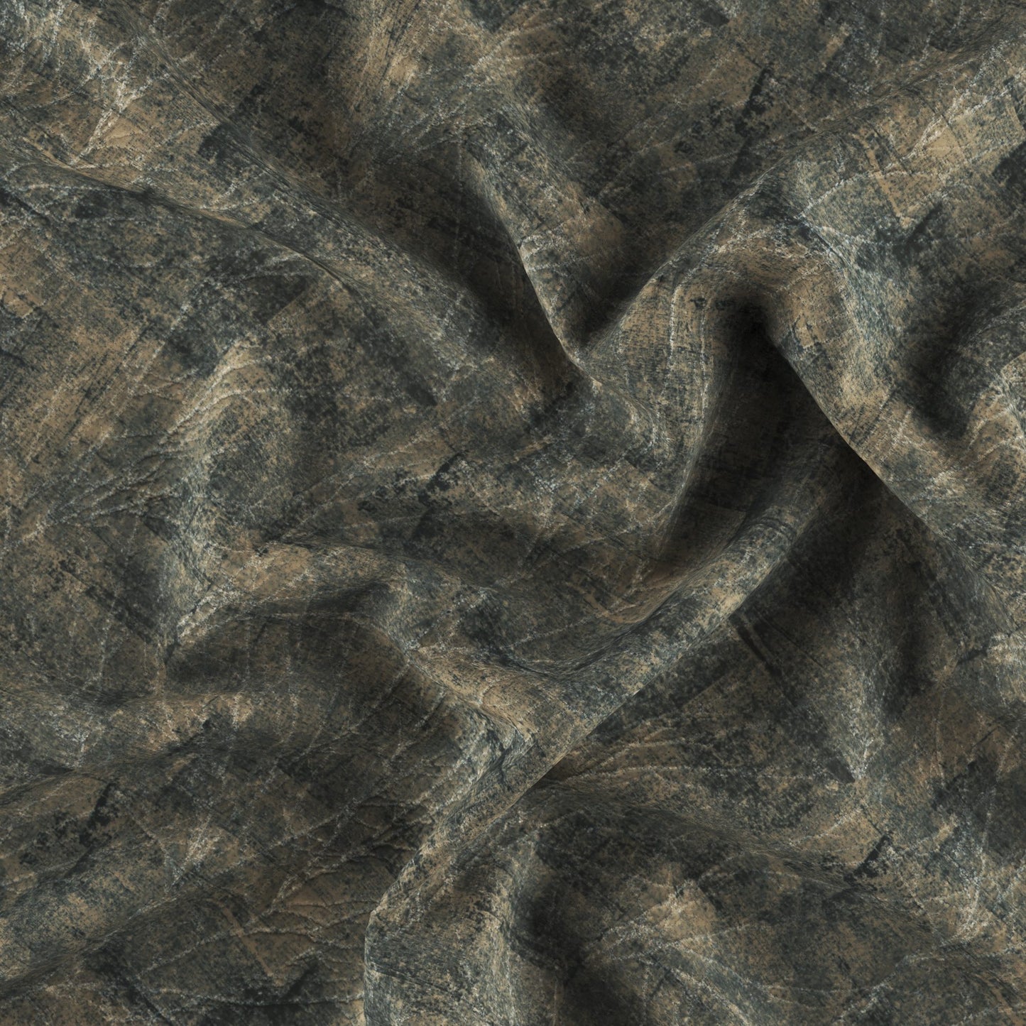 Dark gray marbled fabric with subtle tan streaks and soft folds.