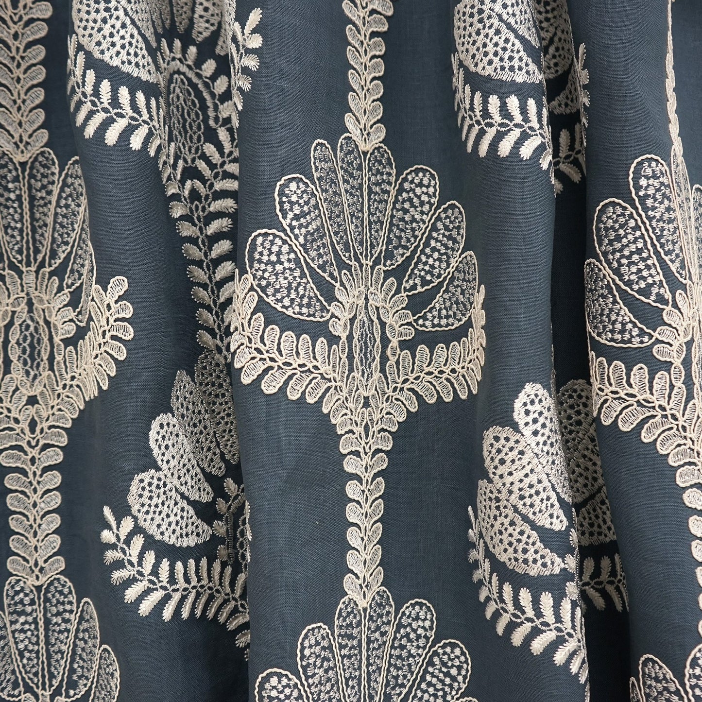 JF Fabrics JF Studio RESSINA 67 Fabric Traditional,Transitional,Contemporary,Floral Blue Embroidery,Linen,Texture,Linen Texture - 7630167 SJ101