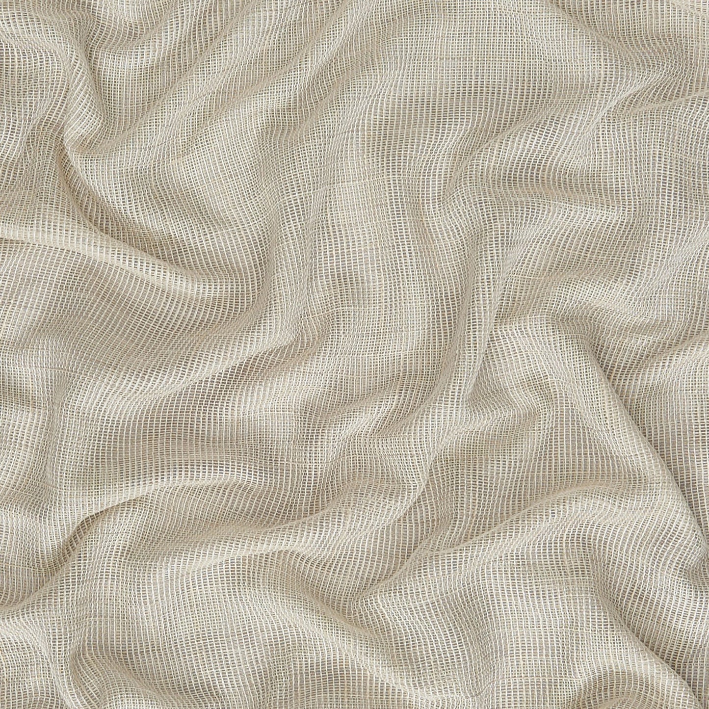Cream beige gauze mesh fabric with open grid weave and soft drape, lightweight for scarves or curtains.