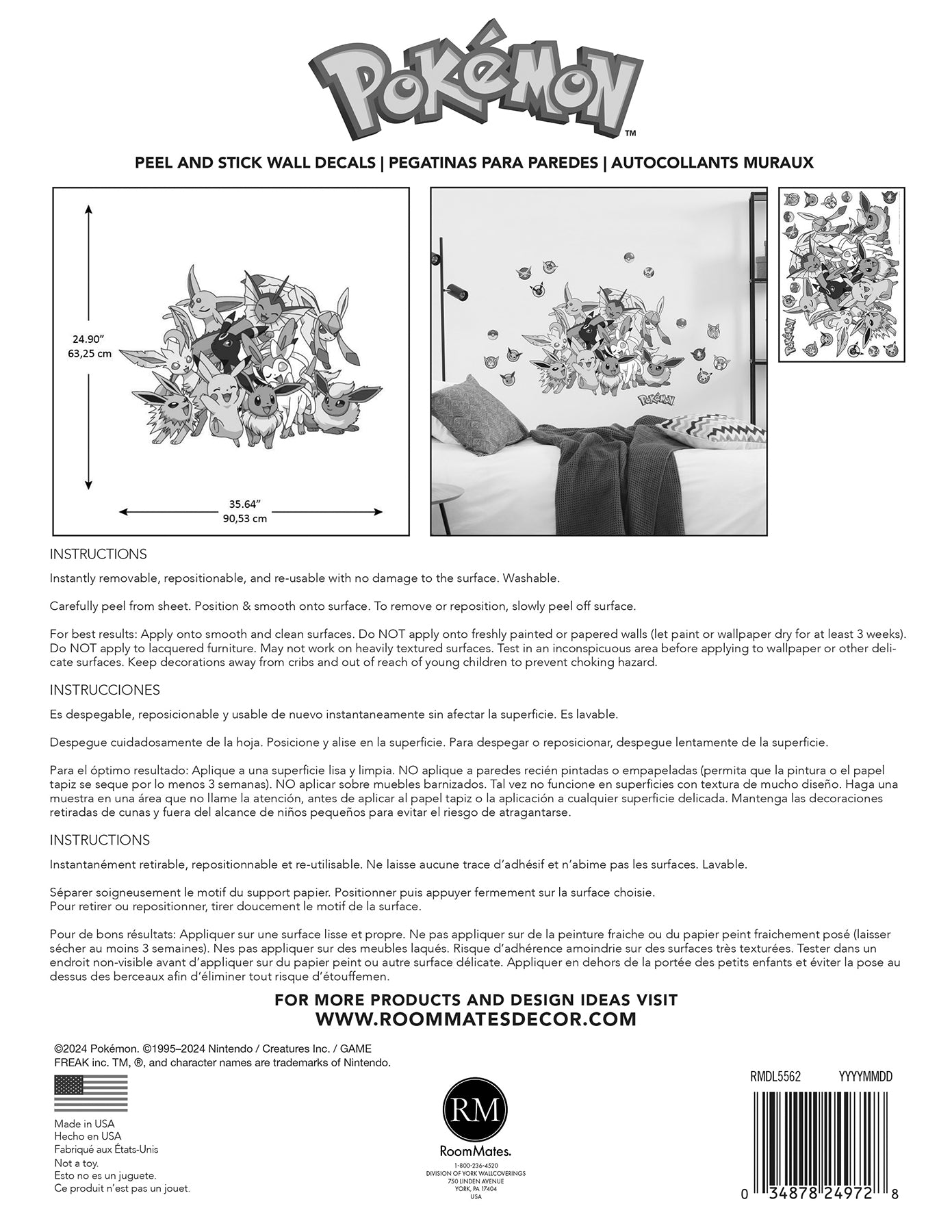 York Wallcoverings RoomMates Pok??mon Eevee Evolutions Wall Decals Kids Graphics Blues Wallpaper - RMDL5562