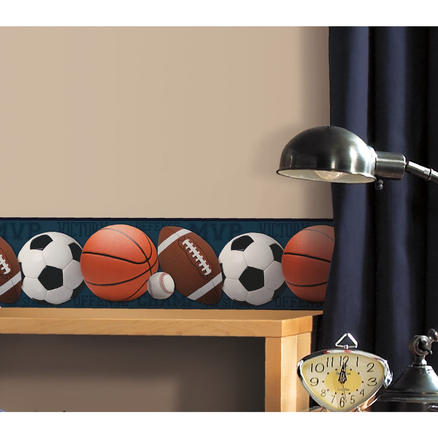 York Wallcoverings RoomMates Sports Balls Peel and Stick Border Masculine Sports Blues Wallpaper - RMK11503BD