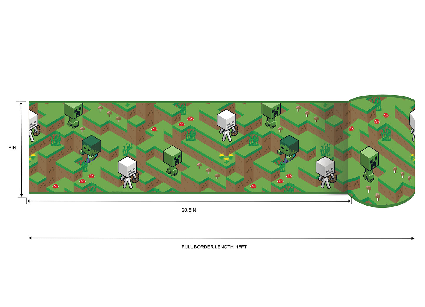 York Wallcoverings RoomMates Minecraft Hillside Peel and Stick Border Kids Graphics Greens Wallpaper - RMK12338BD