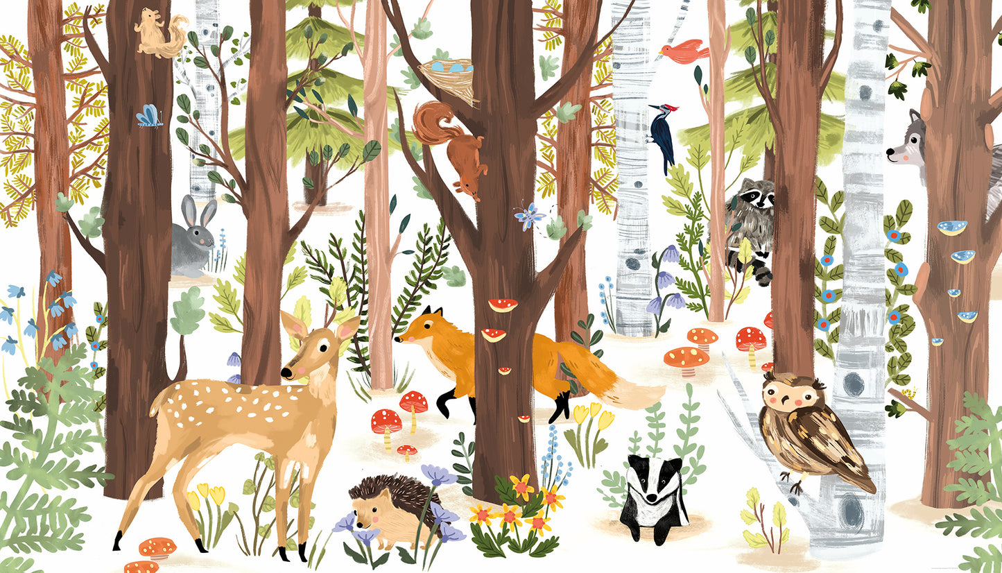 York Wallcoverings RoomMates Forest Animal Hide and Seek Peel and Stick Wall Mural Kids Trees Browns Wallpaper - RMK12364M