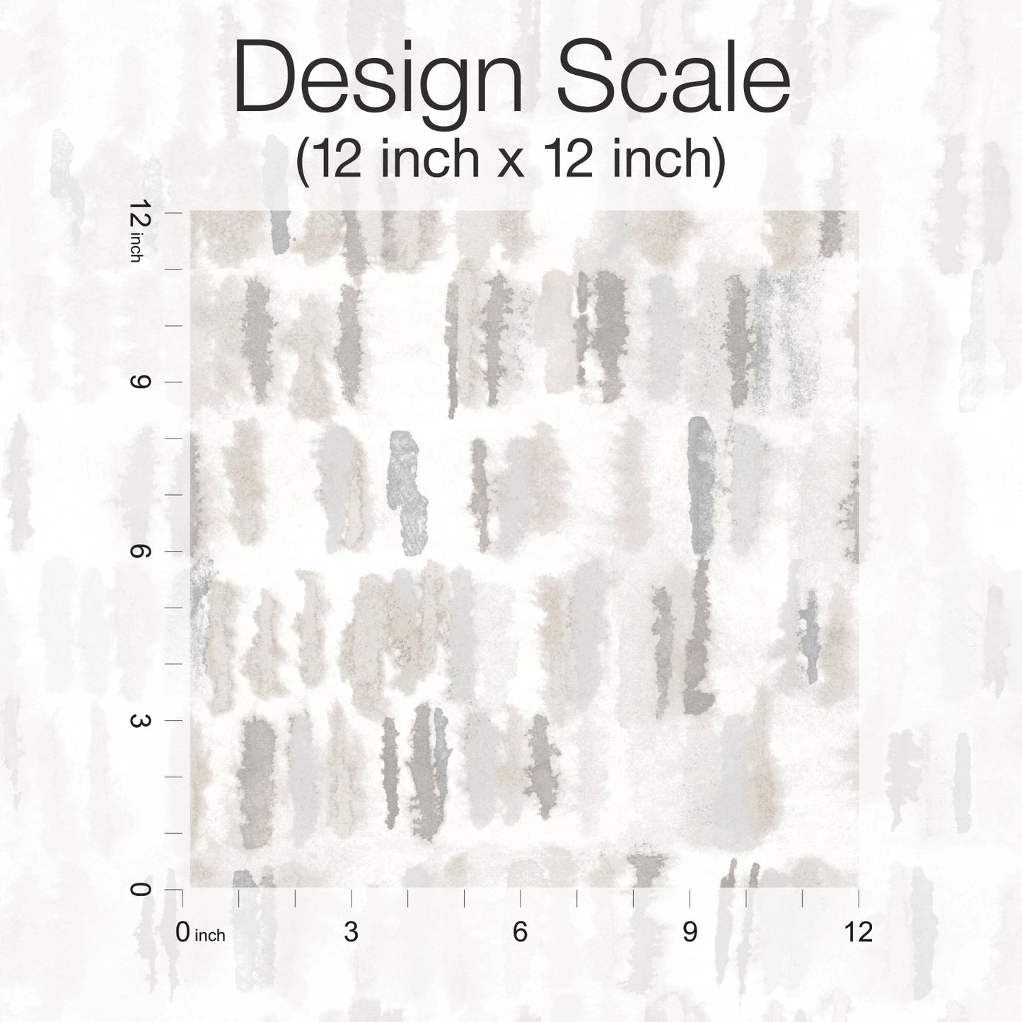 12x12 inch design scale swatch featuring light grey brush-stroke patterns and inch rulers along left and bottom.
