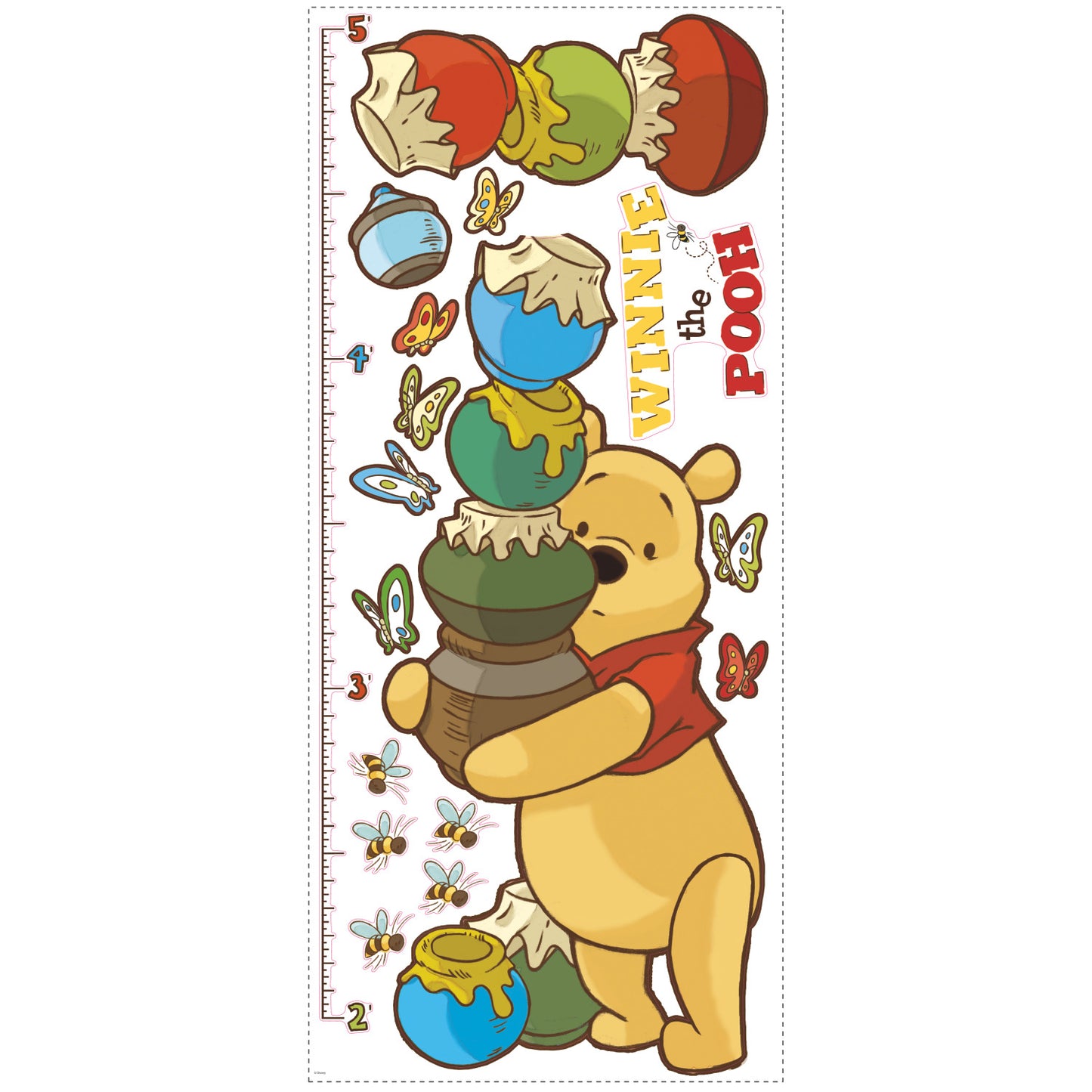 York Wallcoverings RoomMates Winnie The Pooh - Pooh Peel and Stick Inches Growth Chart Whimsical Licensed Multicolor Wallpaper - RMK1501GC