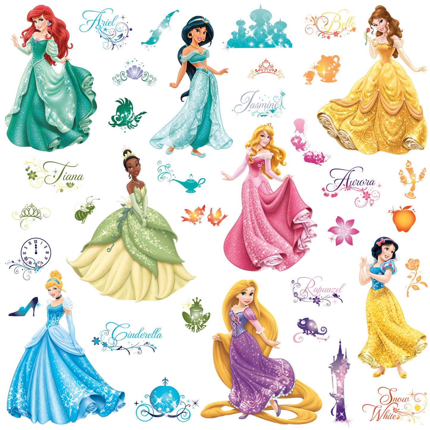 York Wallcoverings RoomMates Disney Princess - Royal Debut Wall Decals Whimsical Licensed Multicolor Wallpaper - RMK2199SCS