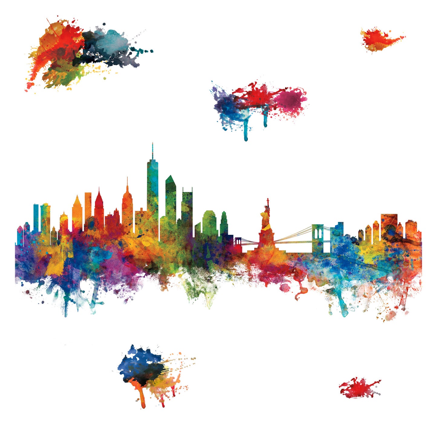 York Wallcoverings RoomMates New York City Watercolor Skyline Giant Wall Decals Modern Skylines and Cityscapes Multicolor Wallpaper - RMK4121GM