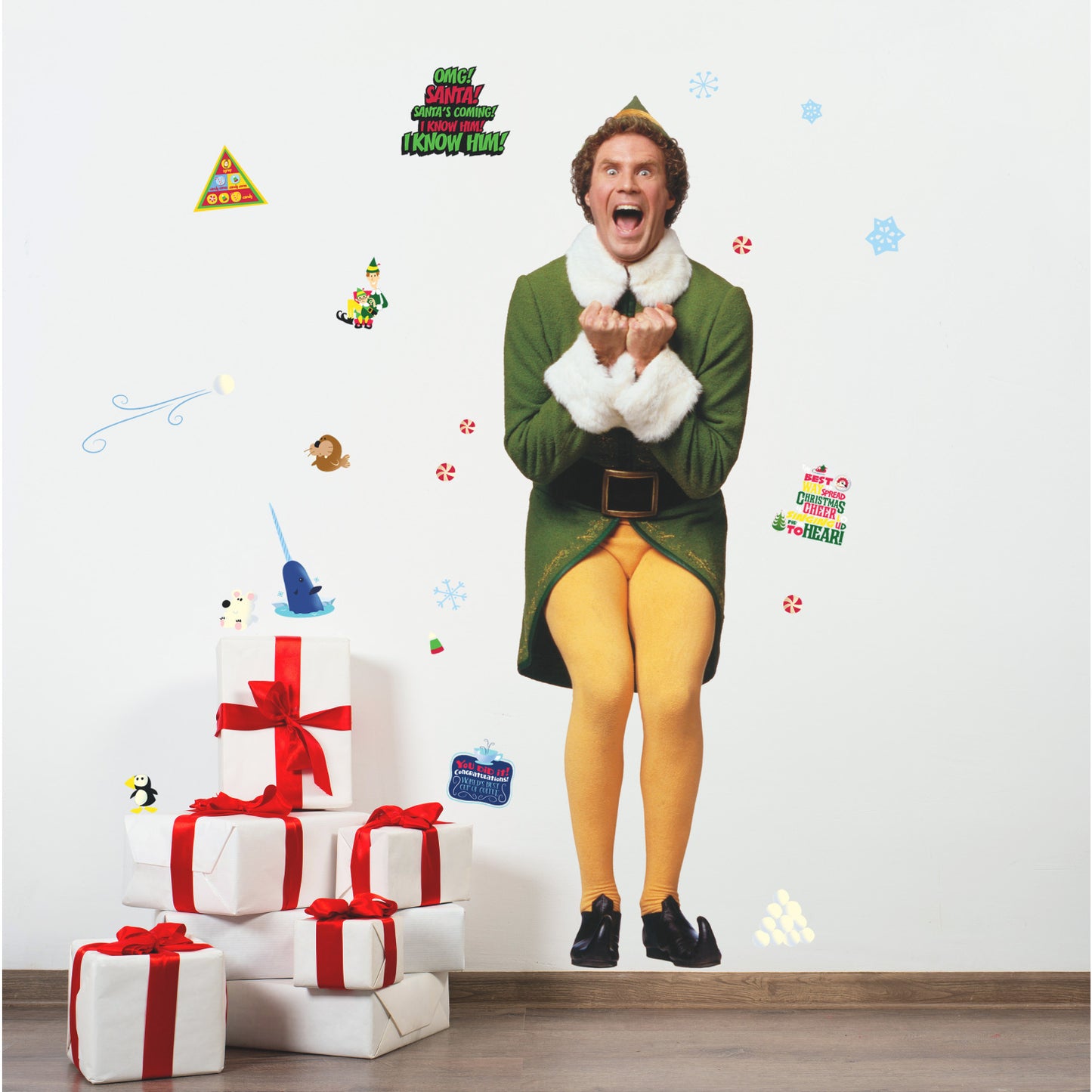York Wallcoverings RoomMates Buddy The Elf Giant Wall Decals Whimsical Licensed Reds Wallpaper - RMK4339GM