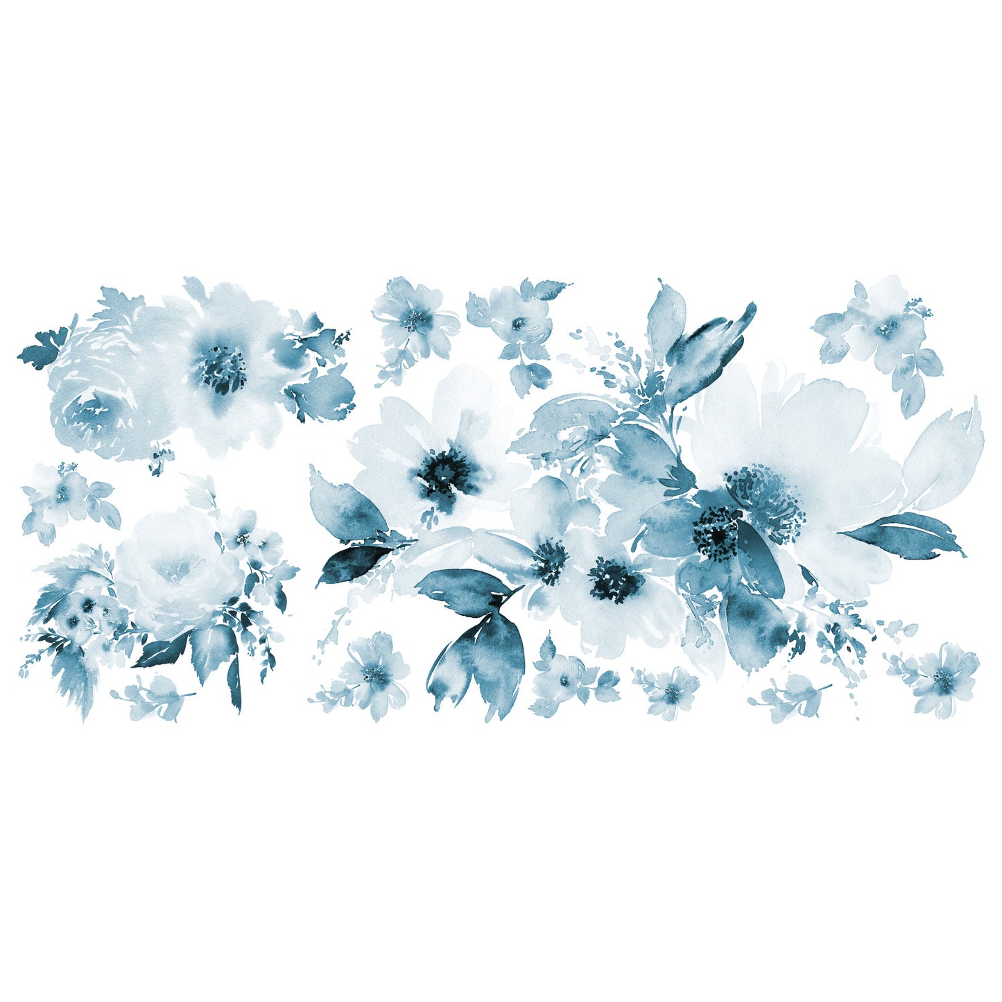York Wallcoverings RoomMates Watercolor Floral Wall Decals Transitional Botanical Blues Wallpaper - RMK4708GM