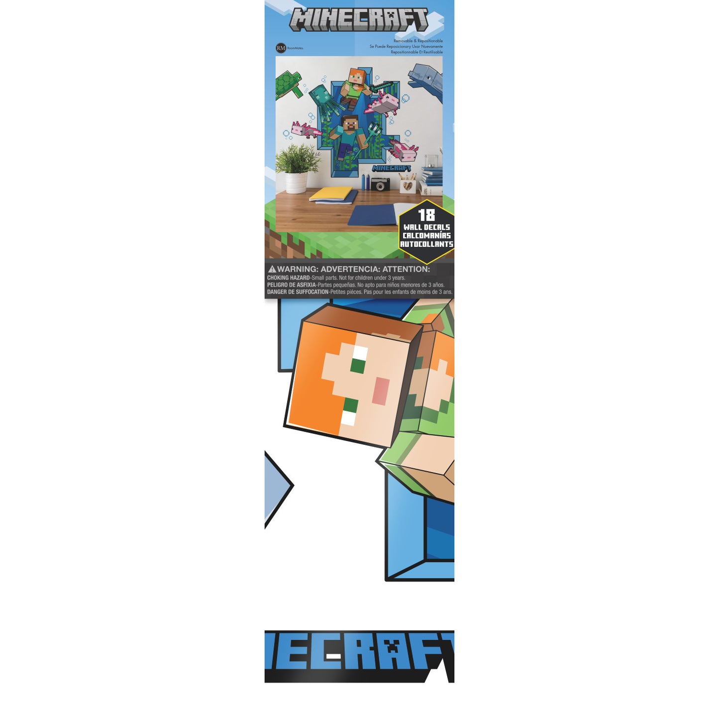 York Wallcoverings RoomMates Minecraft Peel and Stick Giant Wall Decal Kids Licensed Multicolor Wallpaper - RMK5005GM