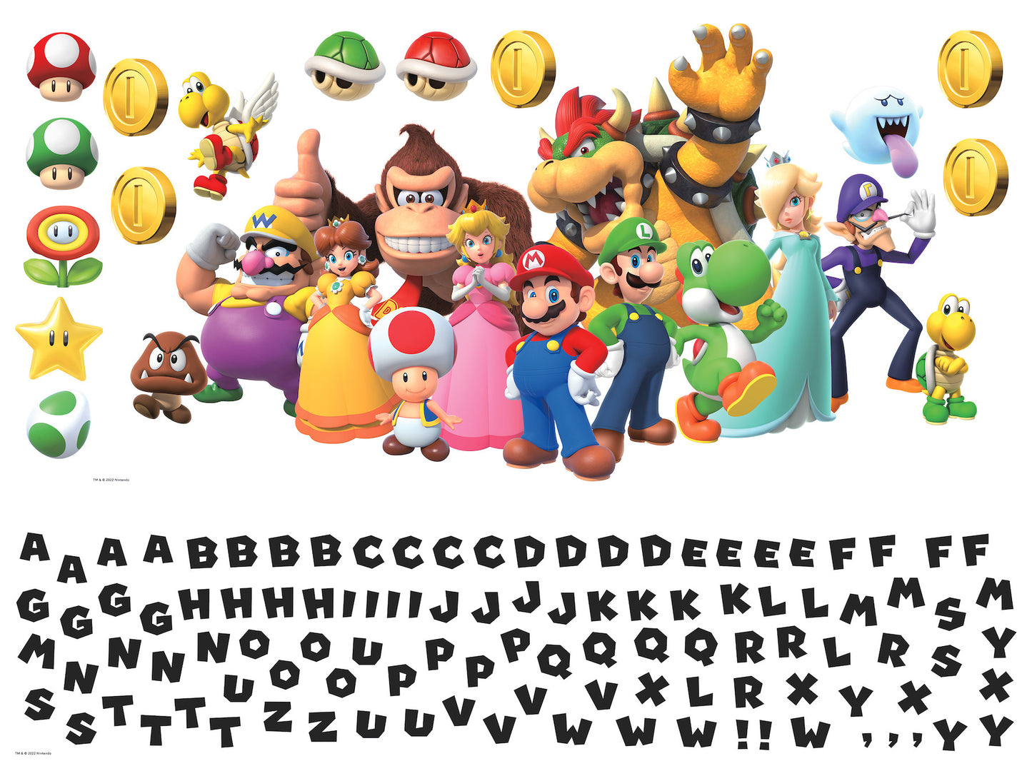 York Wallcoverings RoomMates Super Mario Giant Peel and Stick Wall Decal With Alphabet Whimsical Licensed Greens Wallpaper - RMK5094GM