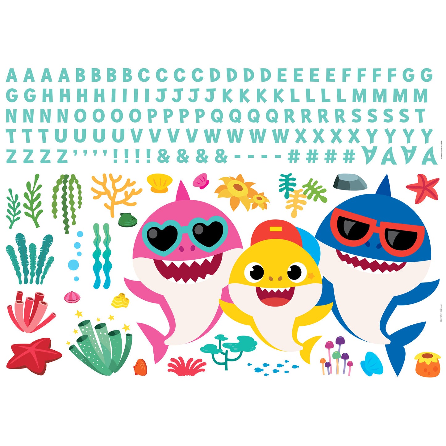 York Wallcoverings RoomMates Baby Shark Giant Wall Decals With Alphabet Whimsical Licensed Multicolor Wallpaper - RMK5112GM