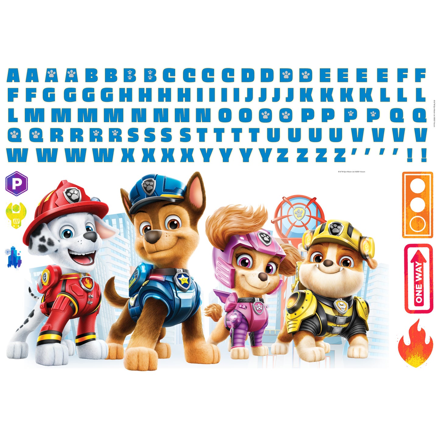 York Wallcoverings RoomMates Paw Patrol Peel and Stick Giant Wall Decals With Alphabet Kids Licensed Multicolor Wallpaper - RMK5122GM