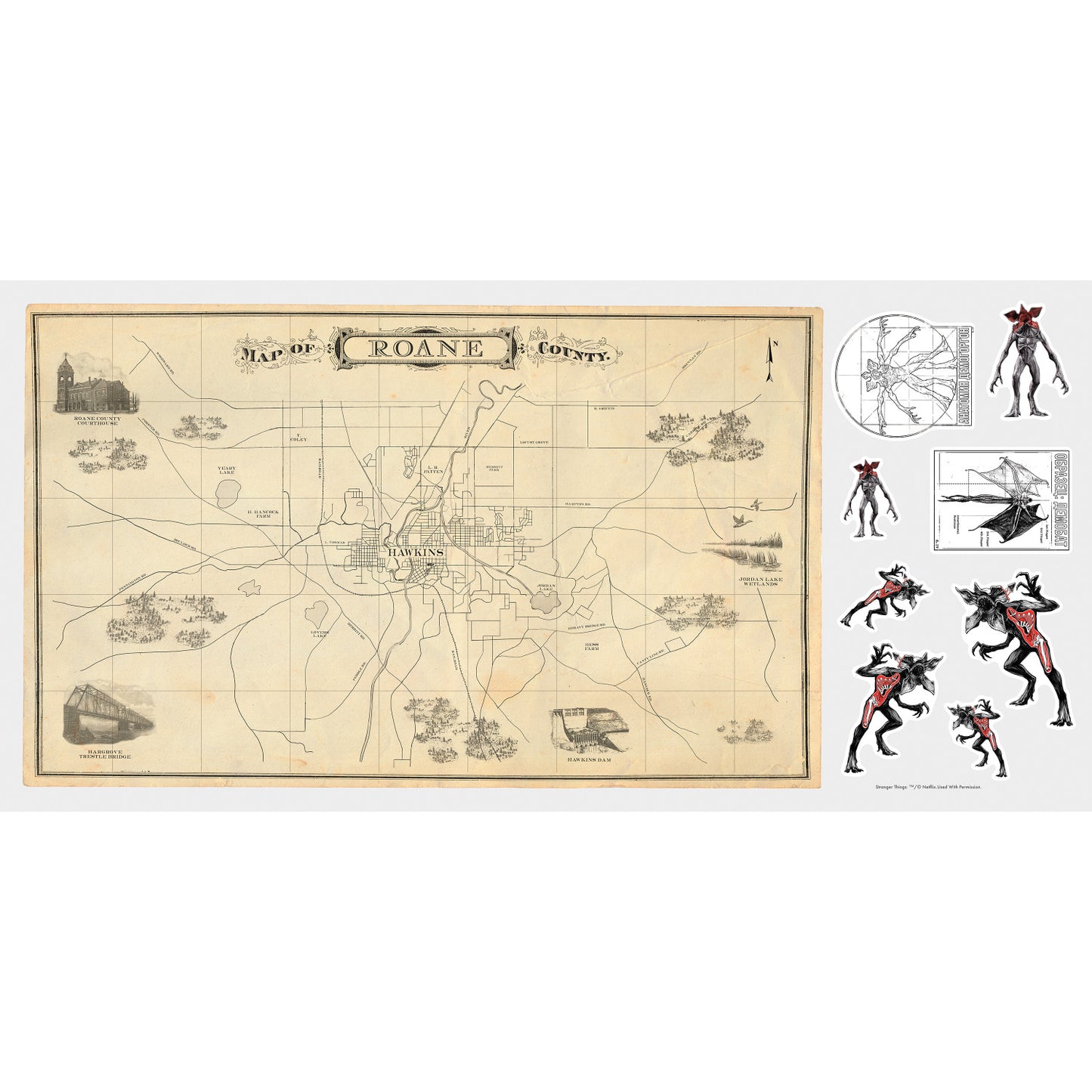 York Wallcoverings RoomMates Stranger Things Dry Erase Hawkins Map Peel and Stick Giant Wall Decal Whimsical Licensed Multicolor Wallpaper - RMK5143GM (DISCONTINUED PATTERN)
