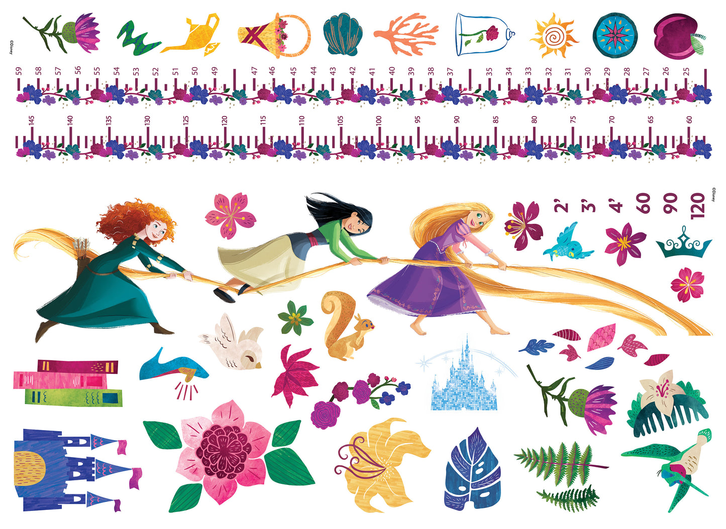 York Wallcoverings RoomMates Disney Princesses Growth Chart Wall Decals Whimsical Licensed Oranges Wallpaper - RMK5169GC