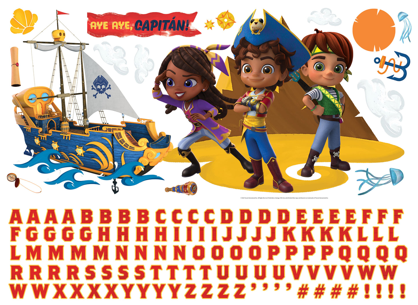 York Wallcoverings RoomMates Santiago Of The Seas Giant Wall Decals With Alphabet Whimsical Licensed Reds Wallpaper - RMK5206GM