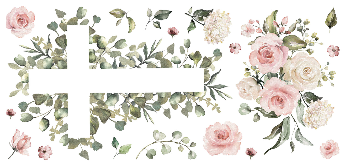 York Wallcoverings RoomMates Watercolor Floral Cross Giant Wall Decals Whimsical Botanical Pinks Wallpaper - RMK5282GM