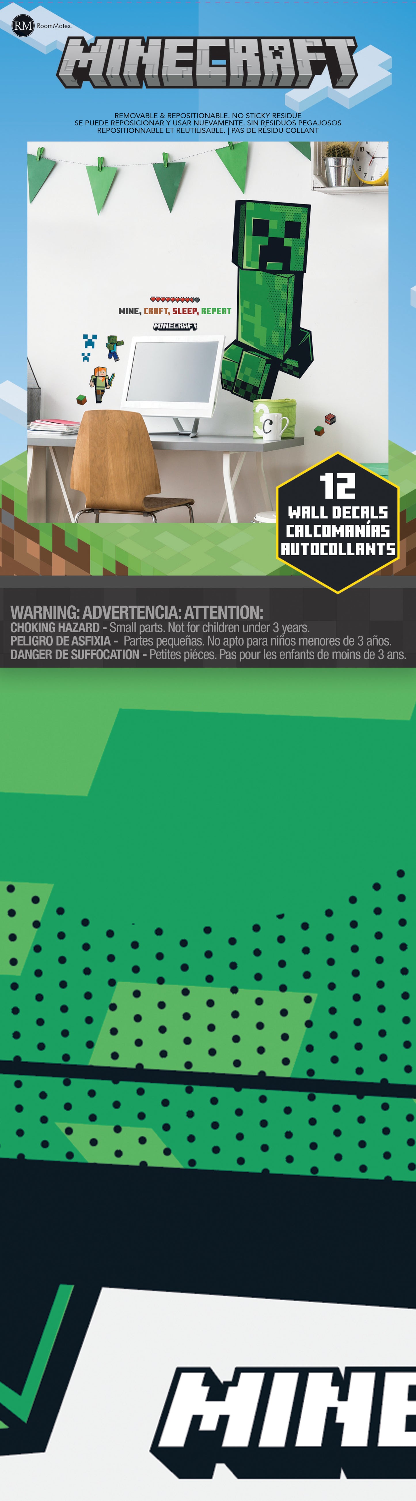 York Wallcoverings RoomMates Minecraft Creeper Giant Peel and Stick Wall Decals Whimsical Licensed Greens Wallpaper - RMK5360GM