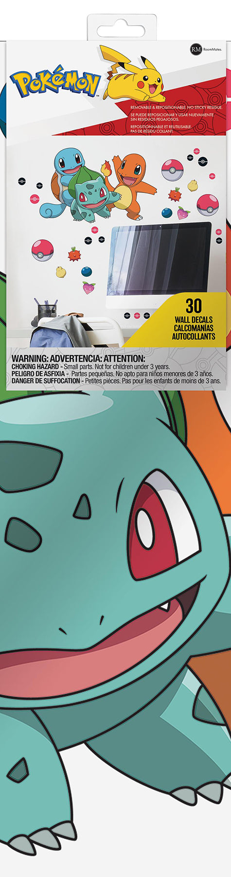York Wallcoverings RoomMates Pok??mon Squirtle, Charmander, and Bulbasaur Peel and Stick Giant Wall Decals Kids Multicolor Wallpaper - RMK5361GM